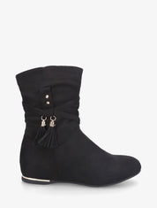 Bottines montantes en suédine à franges - Noir - 1