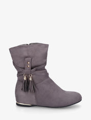 Bottines montantes en suédine à franges - Gris - 1