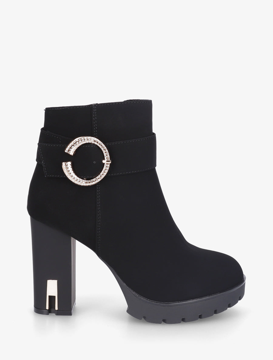 Bottines à empiècement bijou strassé - Noir - 1