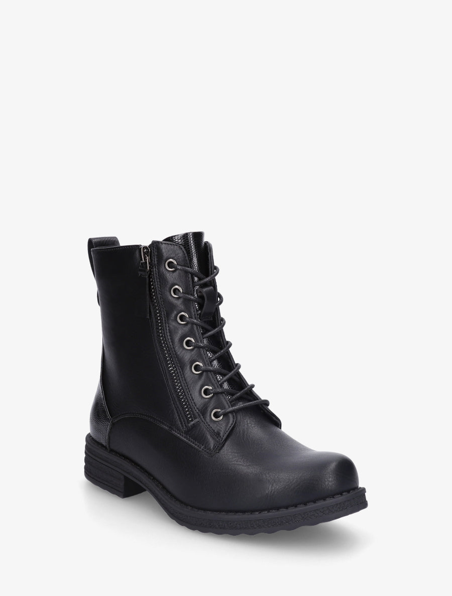 Bottines en simili à lacets et zip décoratif - Noir - 2