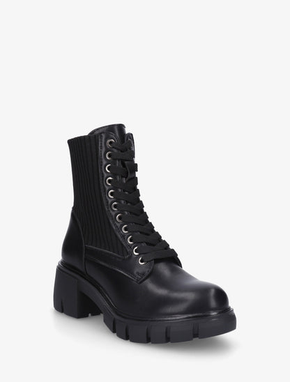 Bottines montantes bi-matière à lacets - Noir - 2