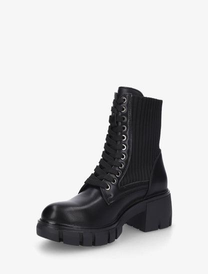 Bottines montantes bi-matière à lacets - Noir - 3