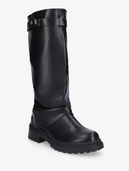 Bottes à revers en simili - Noir - 2