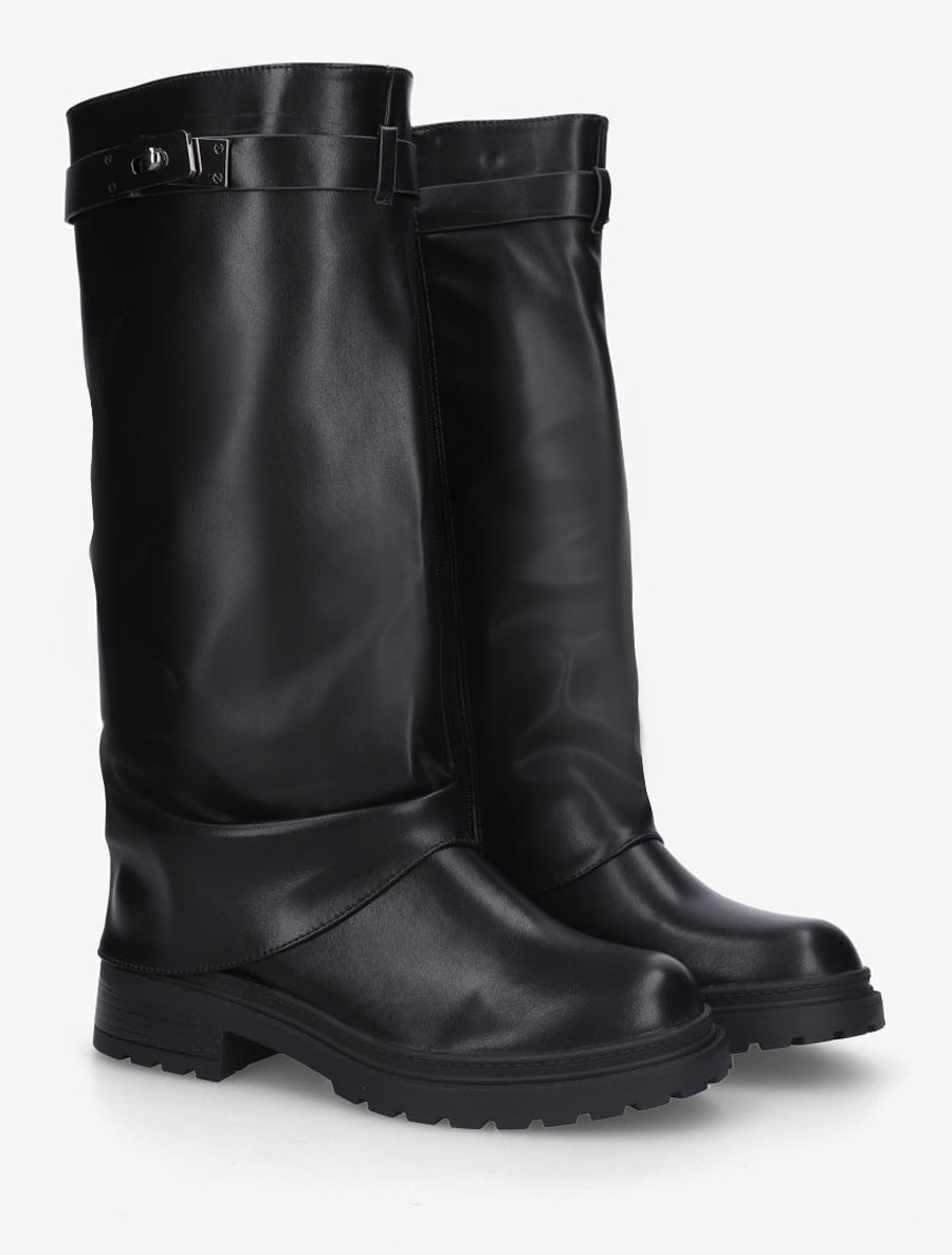 Bottes à revers en simili - Noir - 4