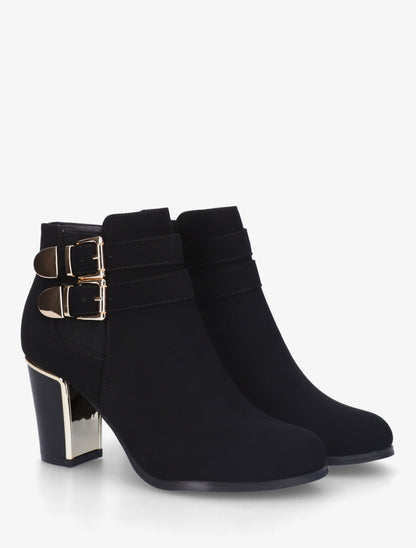 Bottines en suédine à boucles dorées - Noir - 4