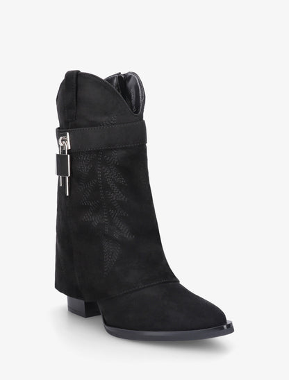 Bottines style santiags brodées à cadenas - Noir - 2