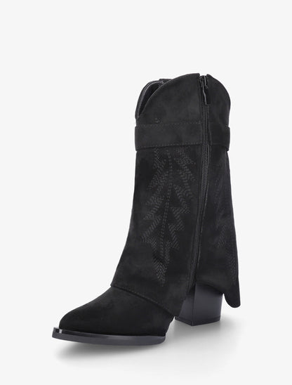 Bottines style santiags brodées à cadenas - Noir - 3