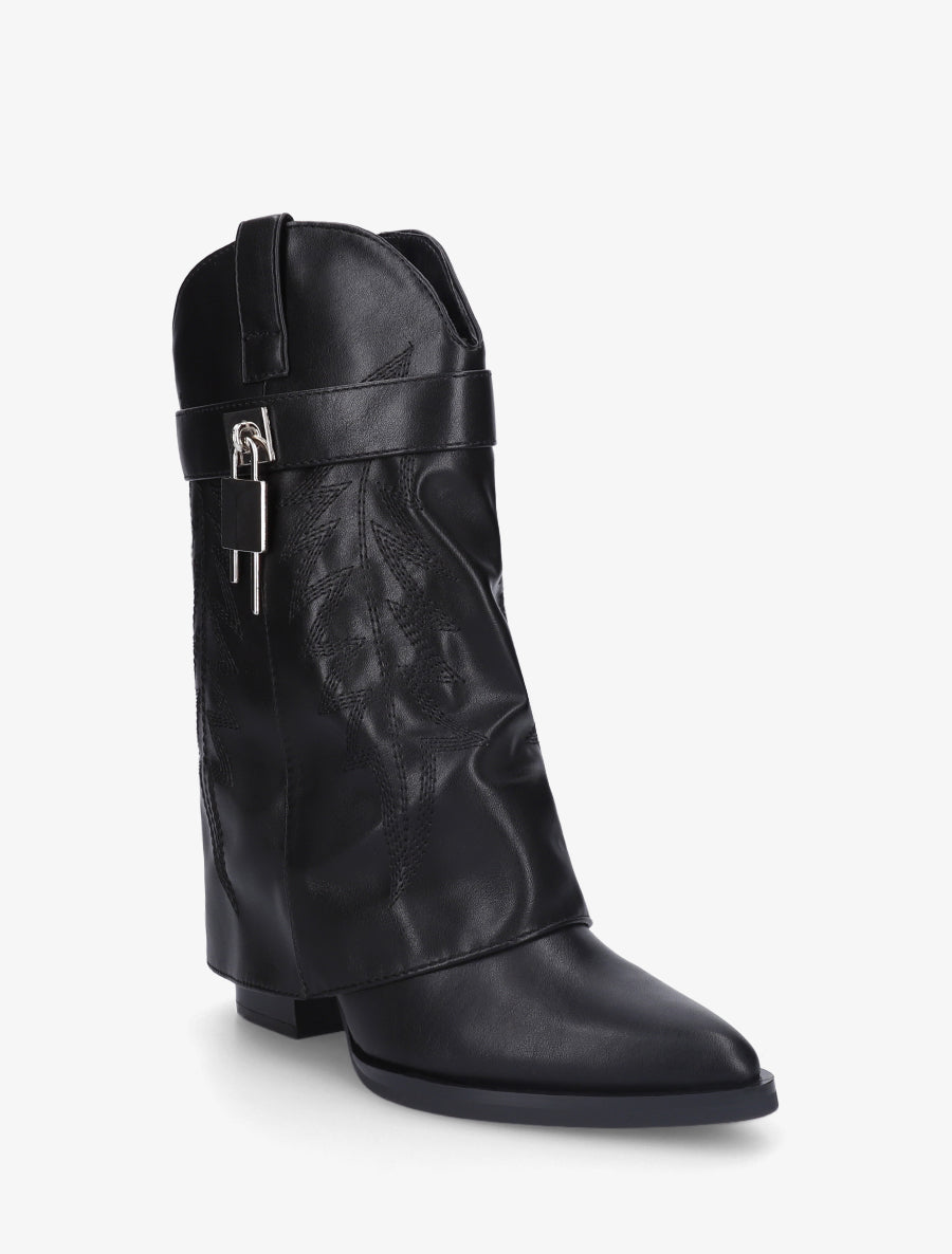 Bottines en simili style santiags à cadenas - Noir - 2