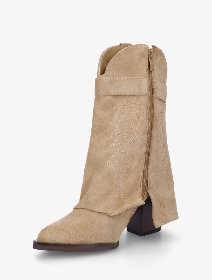 Bottines style santiags brodées à cadenas - Taupe - 3