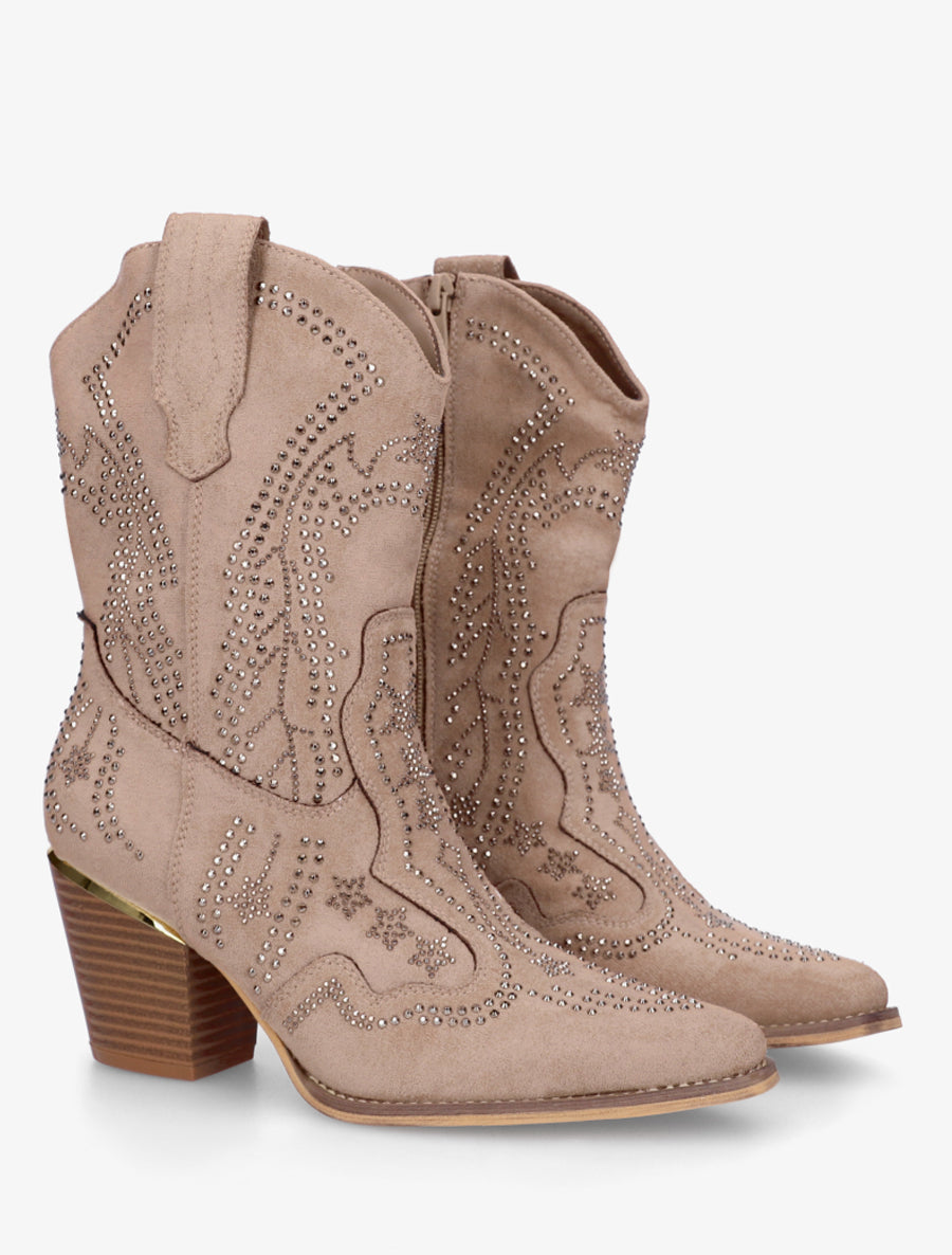 Santiags à strass style santiags - Taupe - 4
