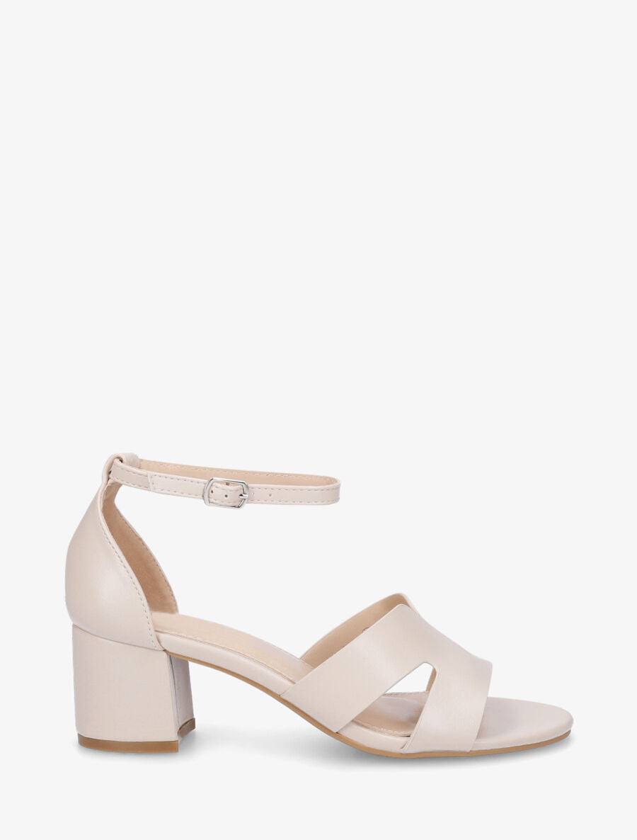 Sandales en simili à talon carré - Beige - 1