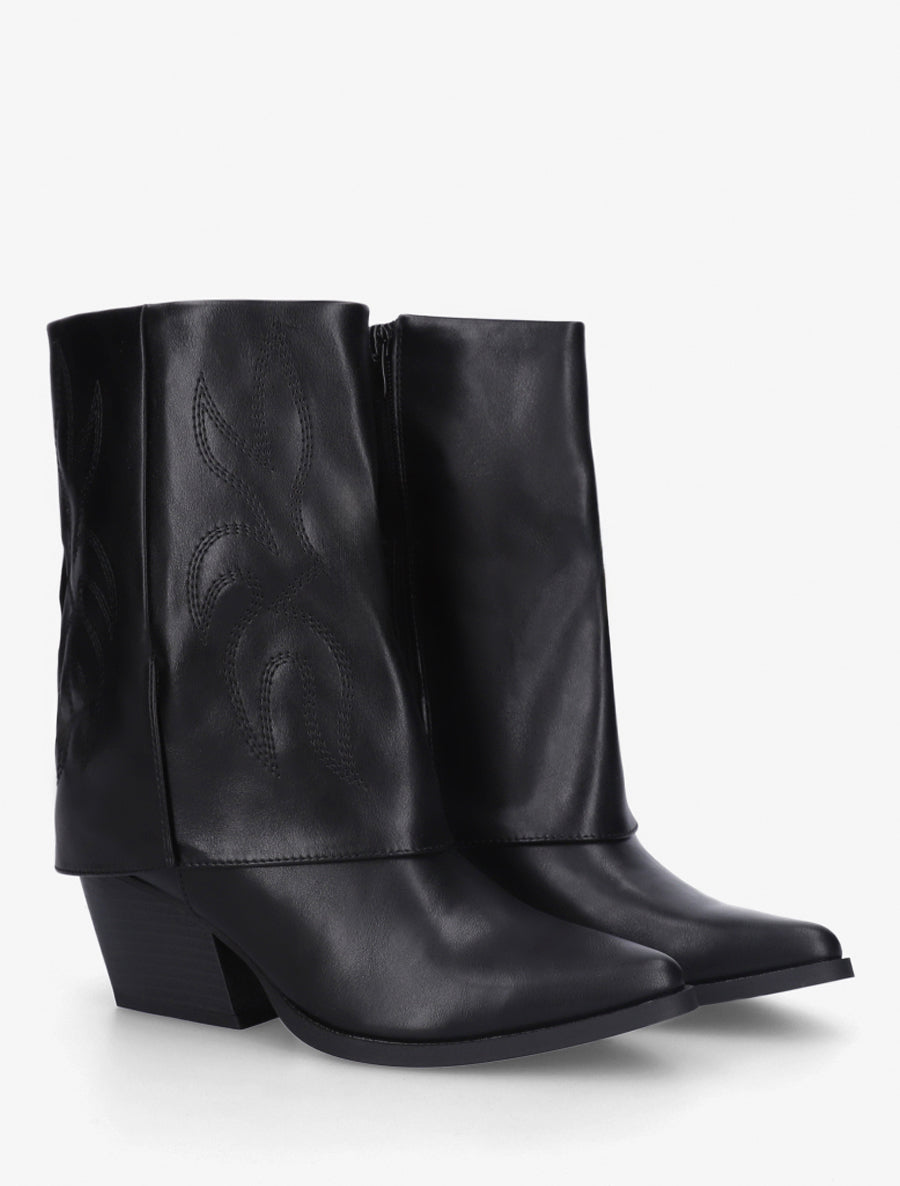 Bottines à revers et surpiqûres - Noir - 4