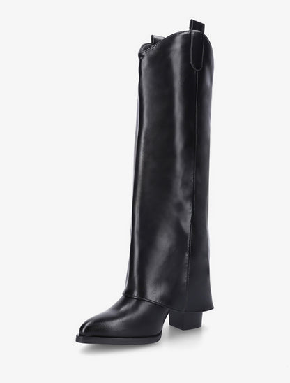 Bottes à talon et revers en simili - Noir - 3