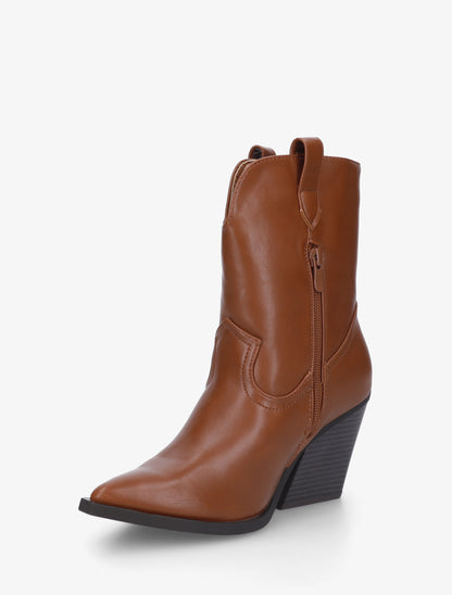 Bottines à talon bottier en simili - Camel - 3