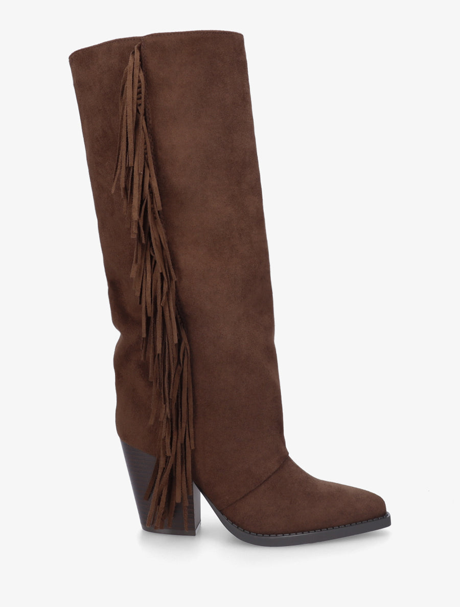 Bottes à franges bohème en suédine - Marron - 1