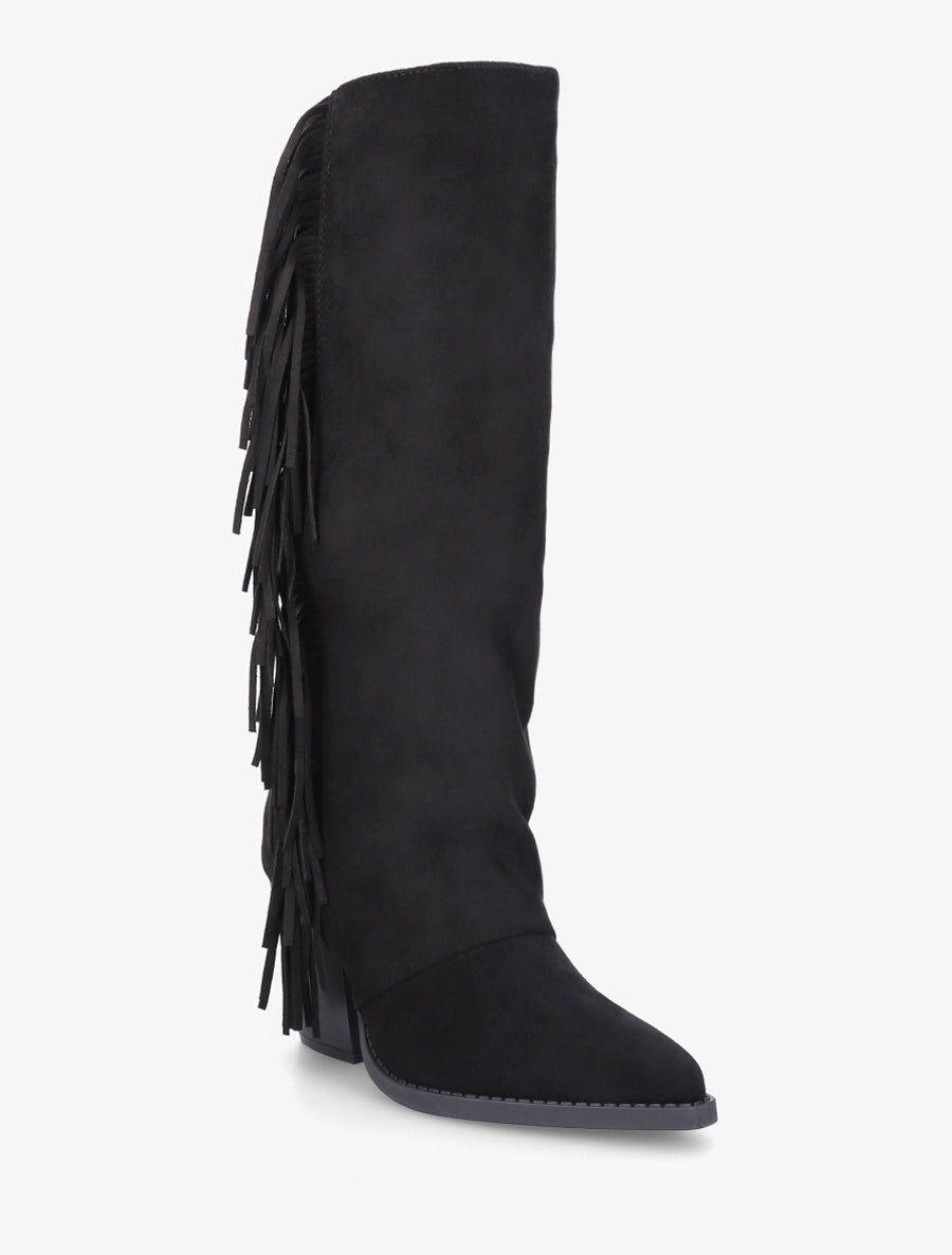 Bottes à franges bohème en suédine - Noir - 2