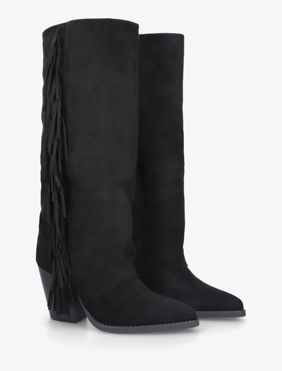 Bottes à franges bohème en suédine - Noir - 4