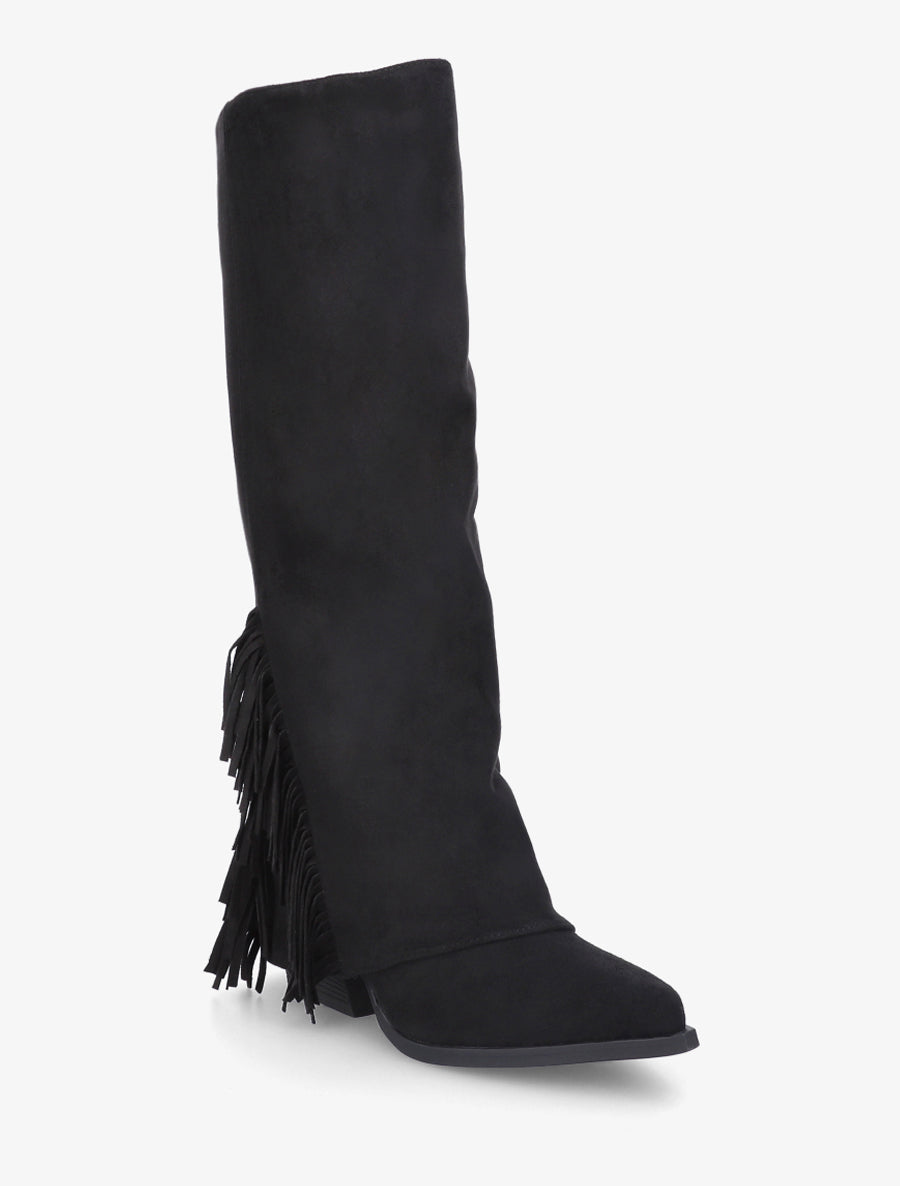 Bottes à franges et revers en suédine - Noir - 2