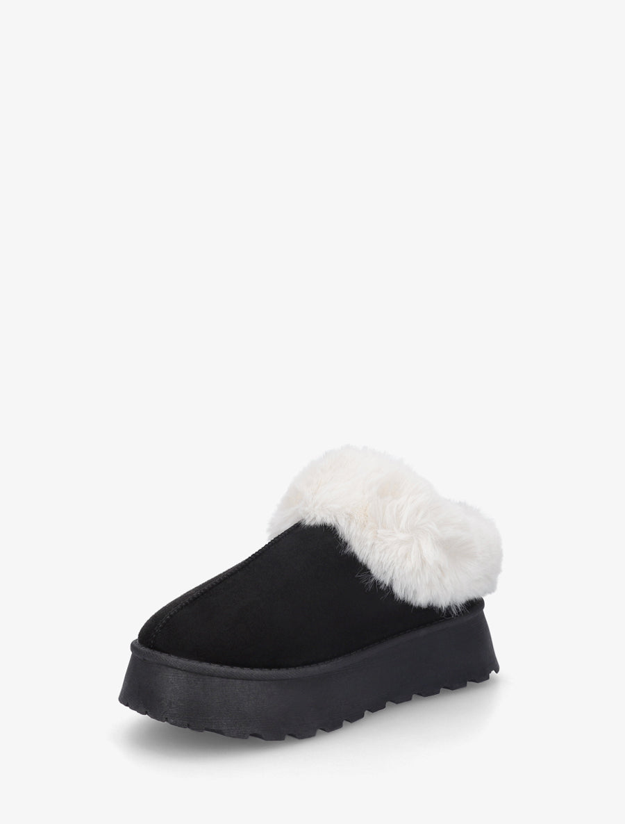 Mules fourrées à semelle épaisse - Noir - 3
