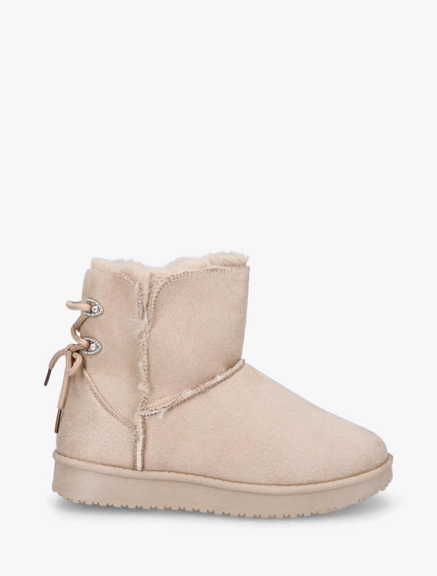 Bottines en suédine à strass - Beige - 1