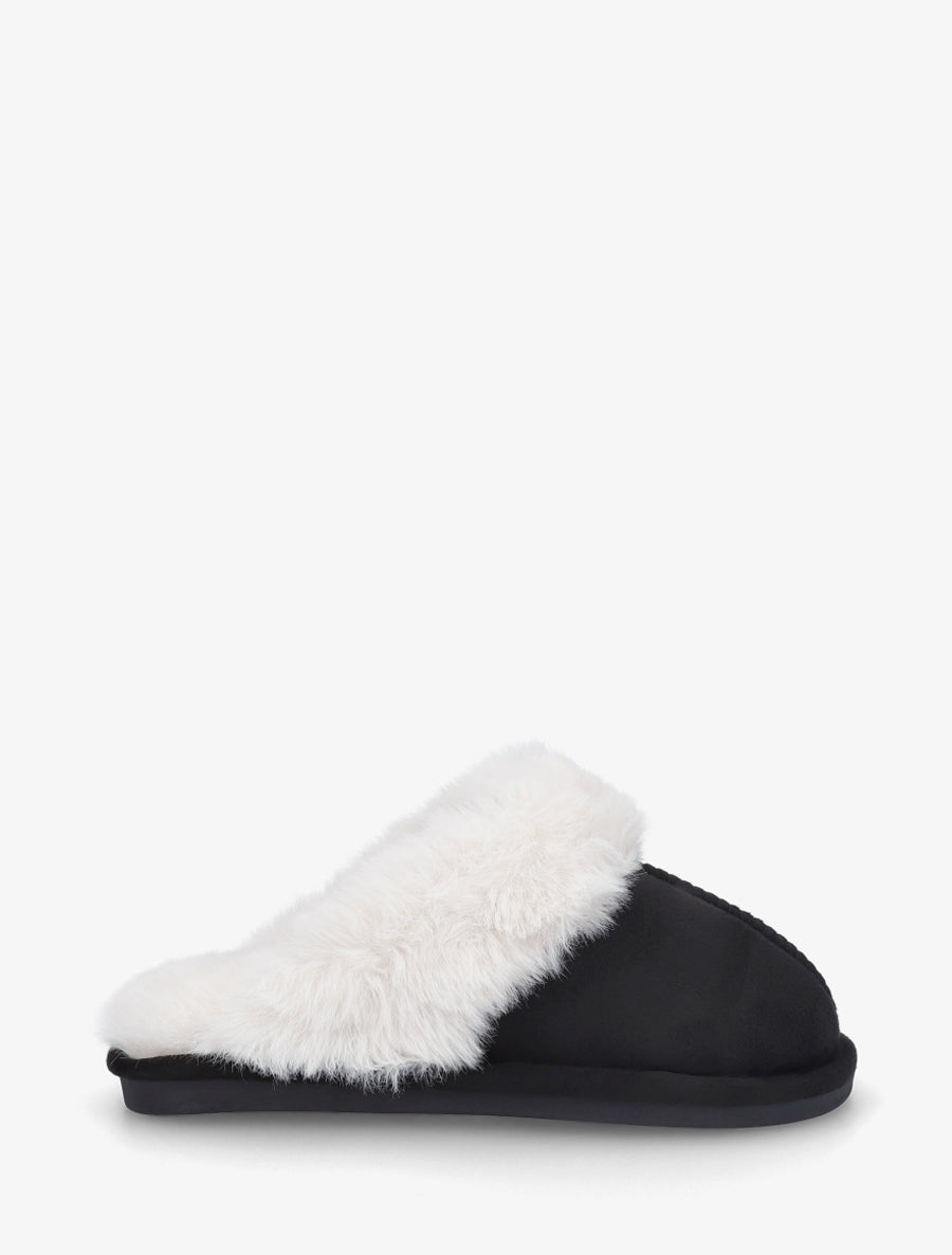 Mules plates fourrées - Noir - 1
