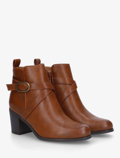 Bottines en simili à sangles - Camel - 4