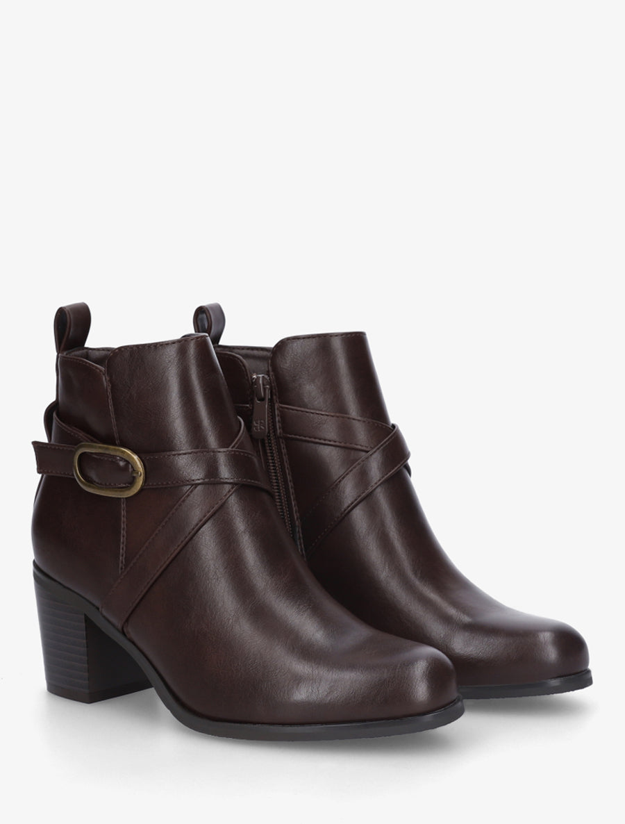 Bottines en simili à sangles - Marron - 4