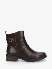 Bottines plates en simili et suédine - Marron - 1