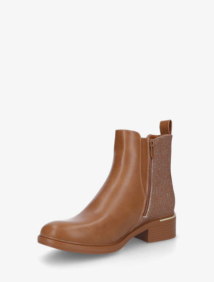 Bottines élastiquées à contrefort pailleté - Camel - 3