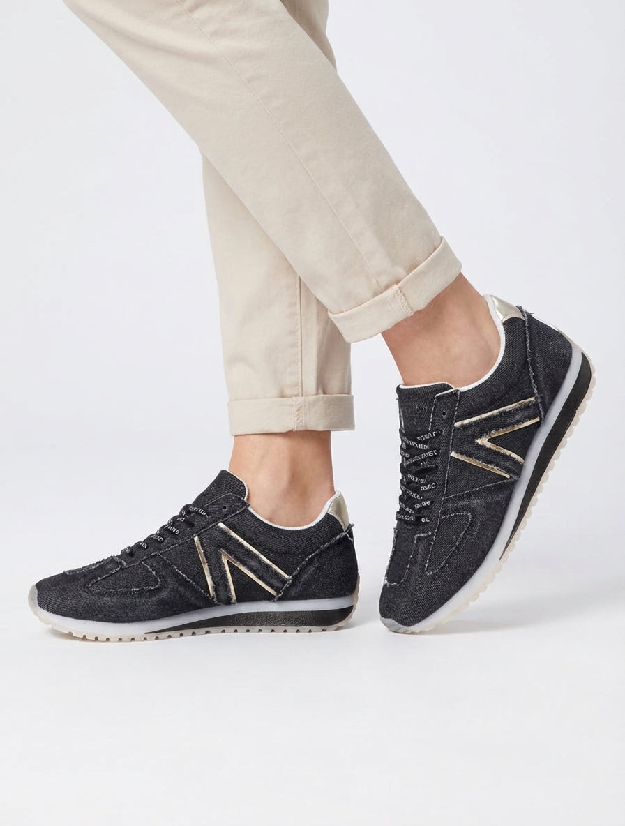Zapatillas de tela con cordones flocados - Negro