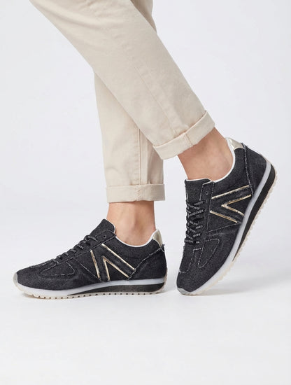 Zapatillas de tela con cordones flocados - Negro