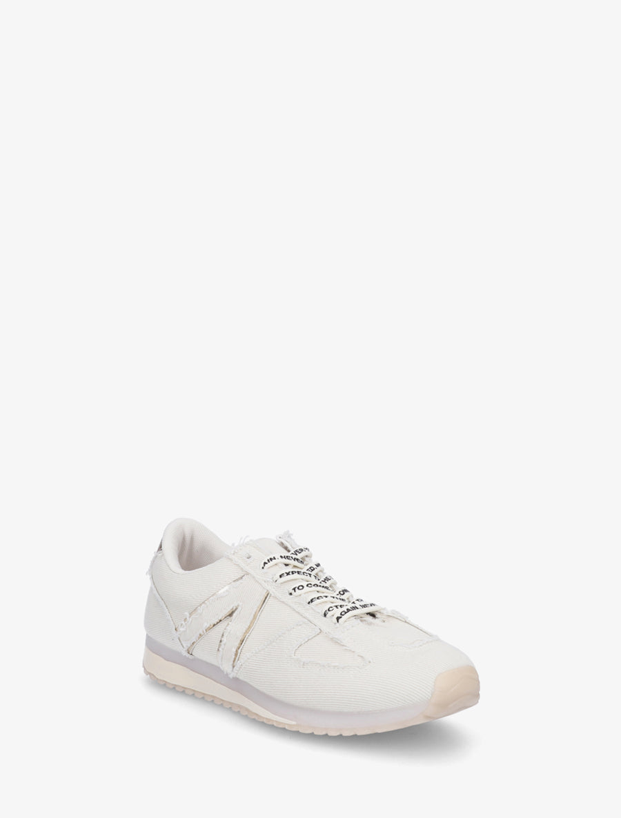 Sneakers en tissu à lacets floqués - Beige - 2