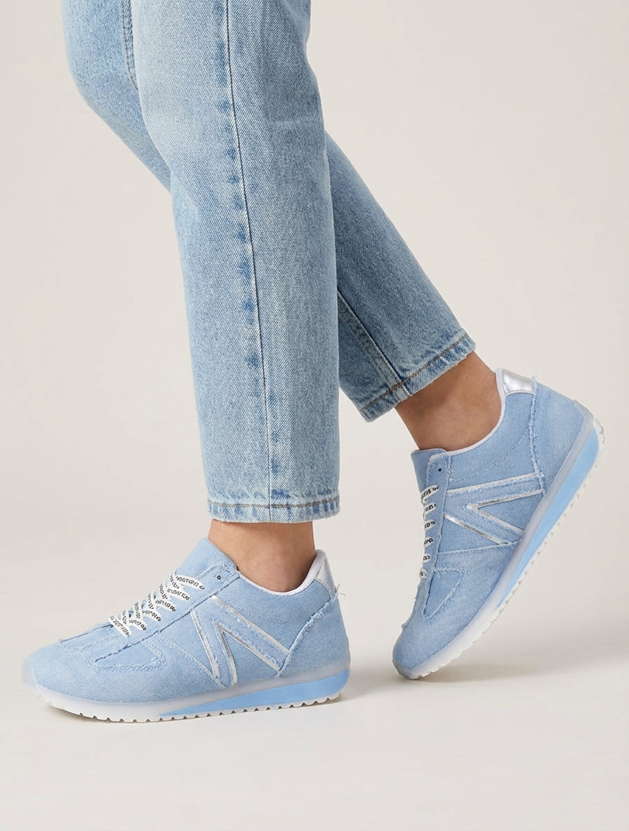 Zapatillas de tela con cordones flocados - Azul cielo