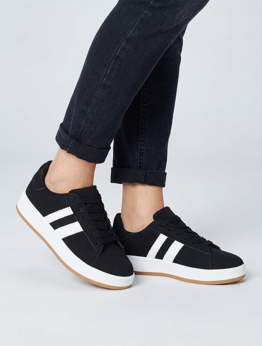 Zapatillas efecto nobuck con bandas contrastantes - Negro