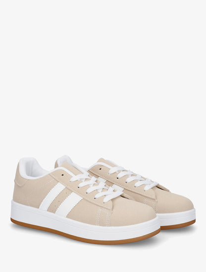 Sneakers effet nubuck à bandes contrastantes - Beige - 4