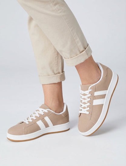 Zapatillas efecto nobuck con bandas contrastantes - Topo