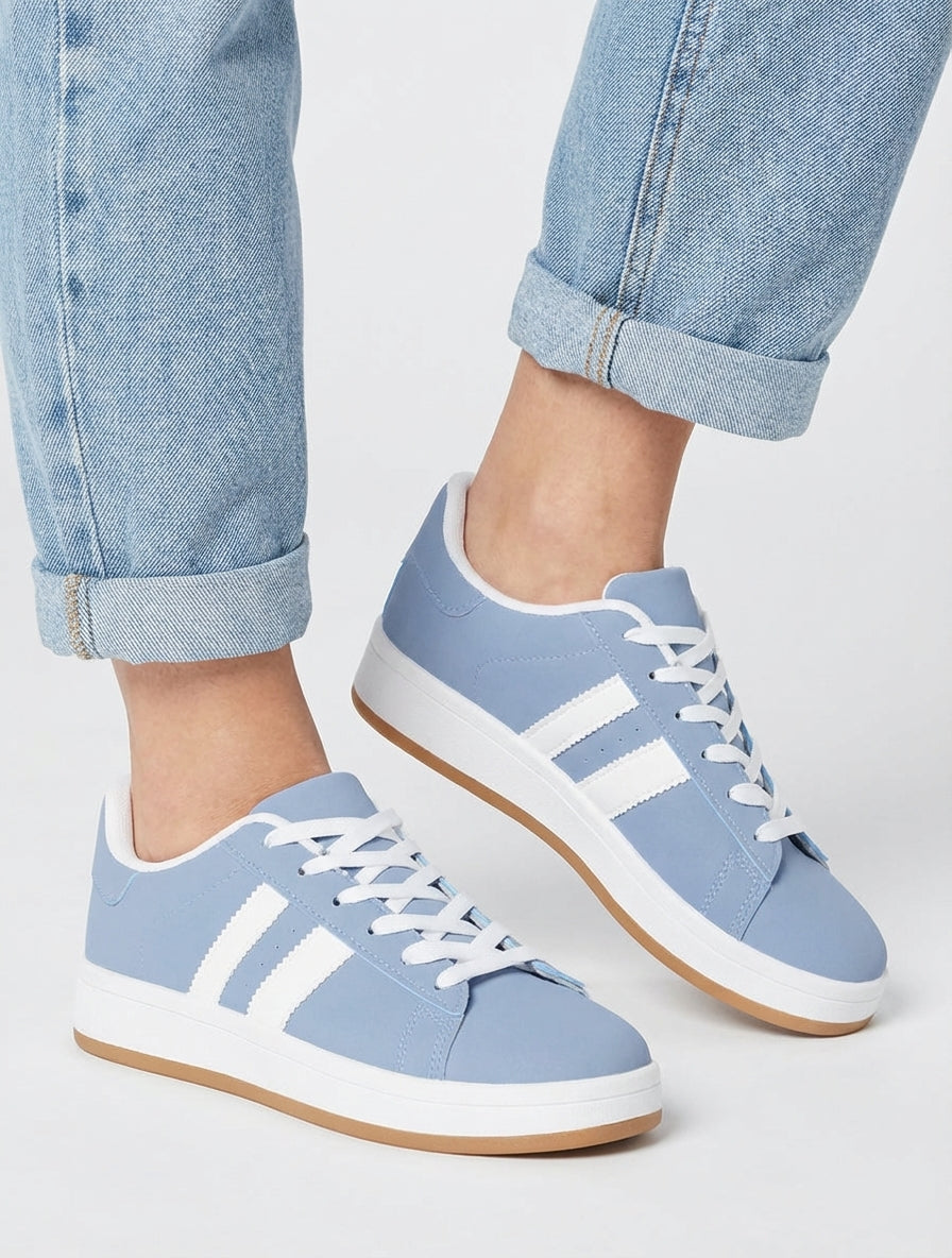 Zapatillas efecto nobuck con bandas contrastantes - Azul