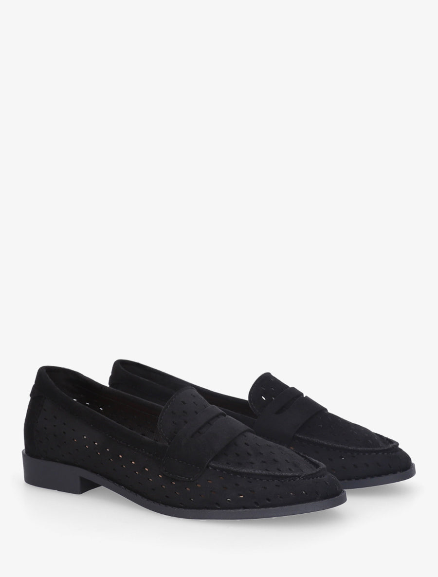 Mocassins ajourés en suédine - Noir - 4