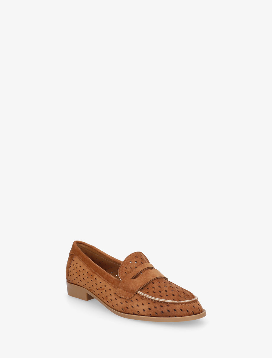 Mocassins ajourés en suédine - Camel - 2