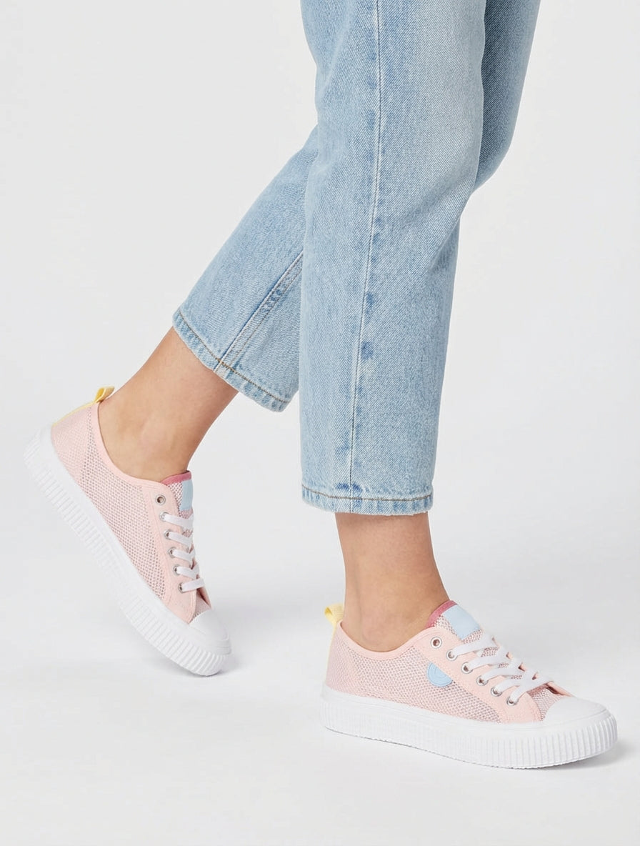 Zapatillas básicas de tenis en tejido calado. - Rosa