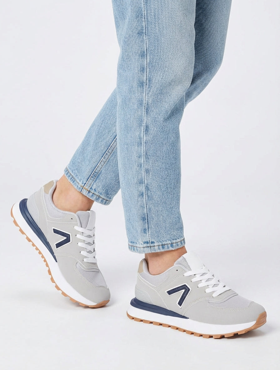 Zapatillas de gamuza y tela - Gris claro