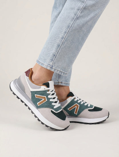 Zapatillas de gamuza y tela - Verde oscuro