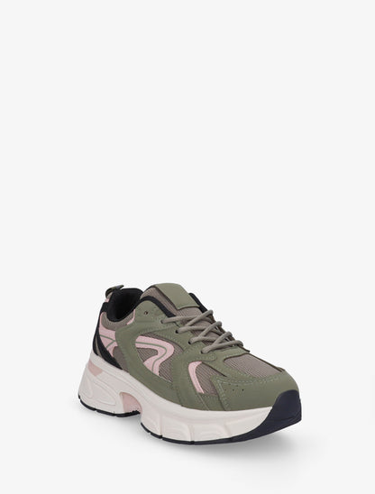 Baskets style running en toile - Kaki - 2