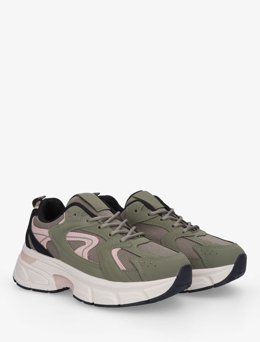 Baskets style running en toile - Kaki - 4