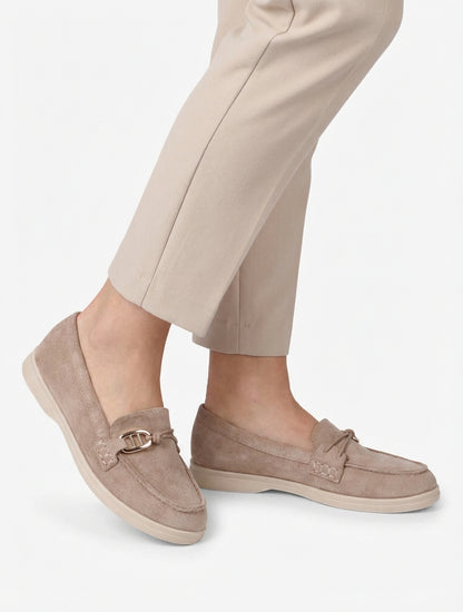 Mocasines de ante con hebilla decorativa - Topo