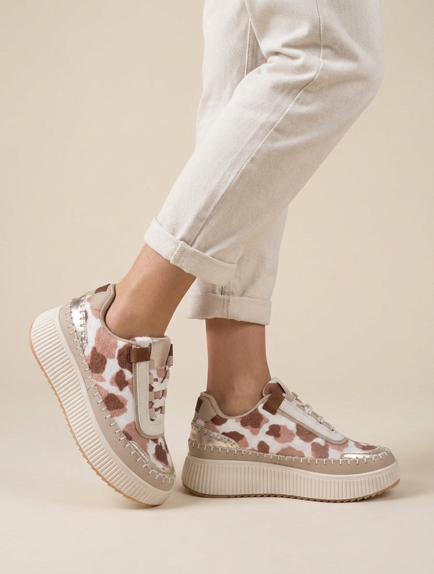 Zapatillas estampadas con suela de plataforma - Rosa/marrón