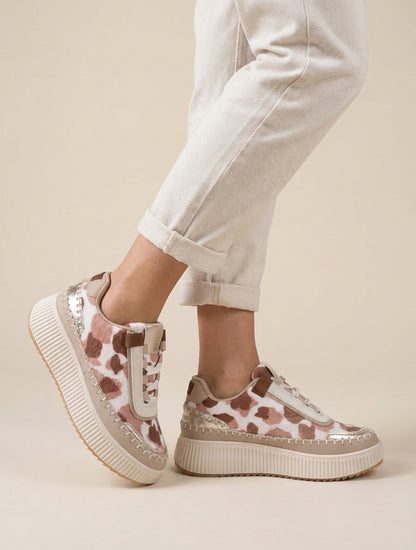 Zapatillas estampadas con suela de plataforma - Rosa/marrón