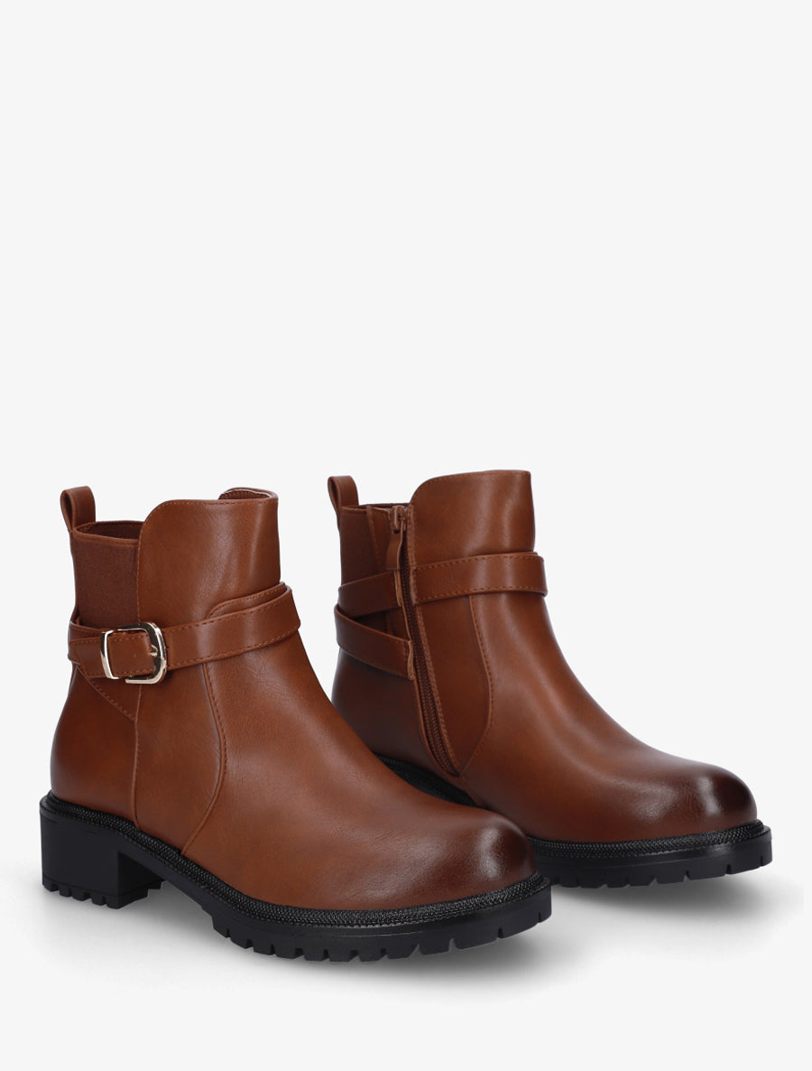 Bottines élastiquées à boucle et semelle crantée - Camel - 4