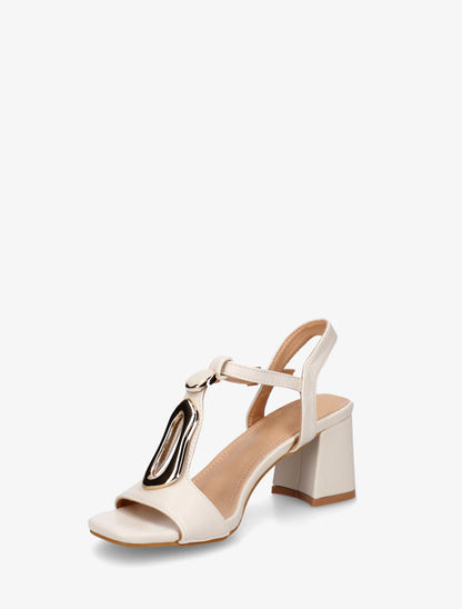 Sandales en simili à boucle fantaisie - Crème - 3