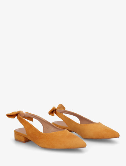 Ballerines en suédine à talon - Jaune moutarde - 4